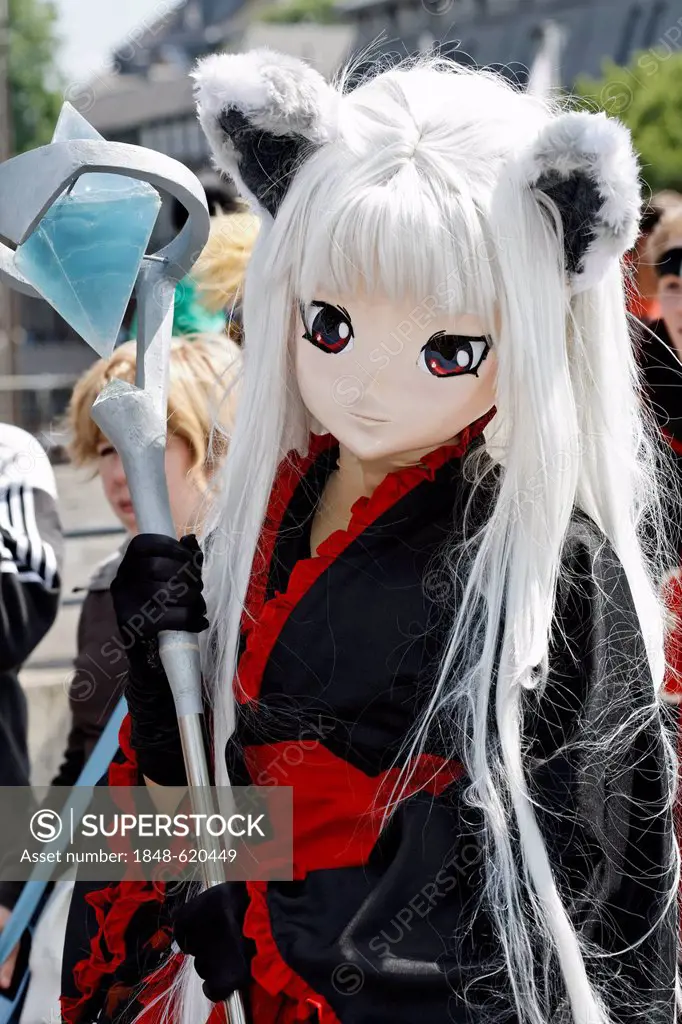 Catgirl, cosplayer with the mask of a Japanese comic character, Anime, Manga, Japan Day, Duesseldorf, North Rhine-Westphalia, Germany, Europe