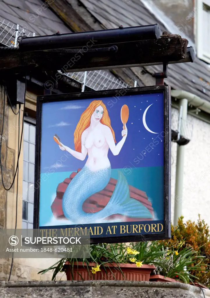 Inn sign, Mermaid Pub, High Street, Burford, Oxfordshire, Great Britain, Europe