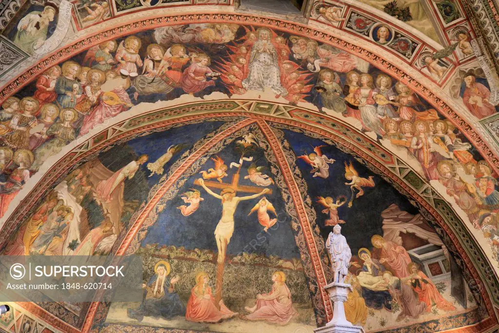 Battistero di San Giovanni with frescoes by Tino di Camaino, Cathedral of Santa Maria Assunta, Siena Cathedral, Siena, Italy, Europe