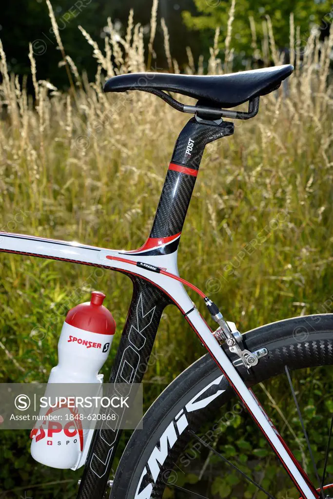 Water bottle, saddle, professional racing bike, Waiblingen, Baden-Wuerttemberg, Germany, Europe, PublicGround