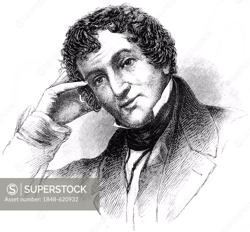 Historical drawing, US-American history, 19th century, portrait of Washington Irving, 1783 - 1859, an American writer