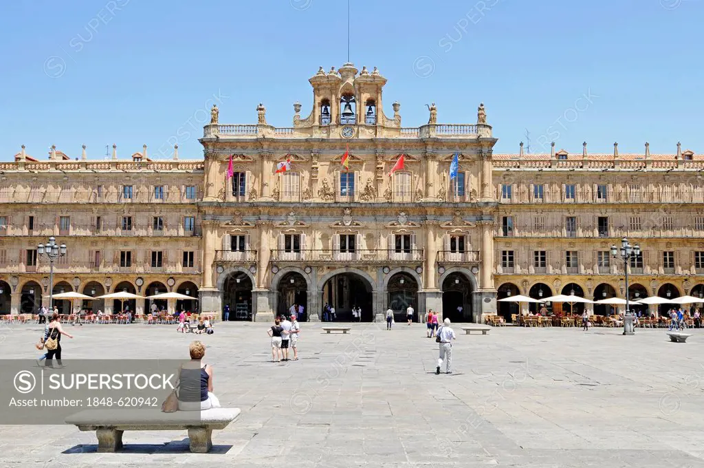 Plaza Mayor square, Town Hall, Salamanca, Castile-Leon, Spain, Europe, PublicGround