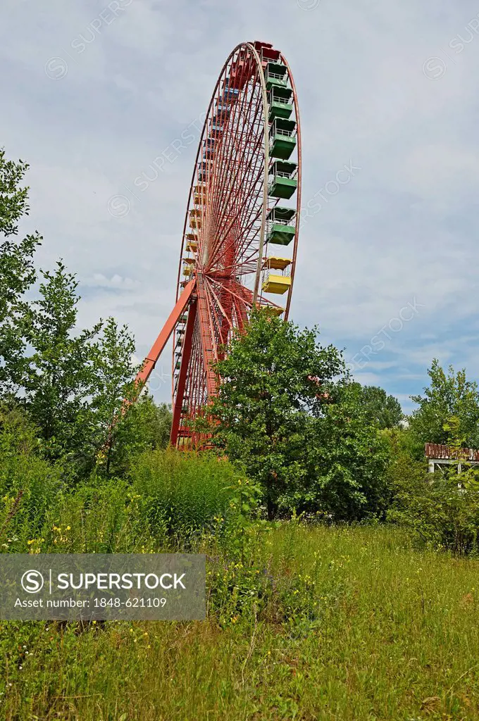 View of the 45-meter-high Ferris wheel in the former Spreepark Berlin amusement park, formerly known as Kulturpark Plaenterwald in the German Democrat...