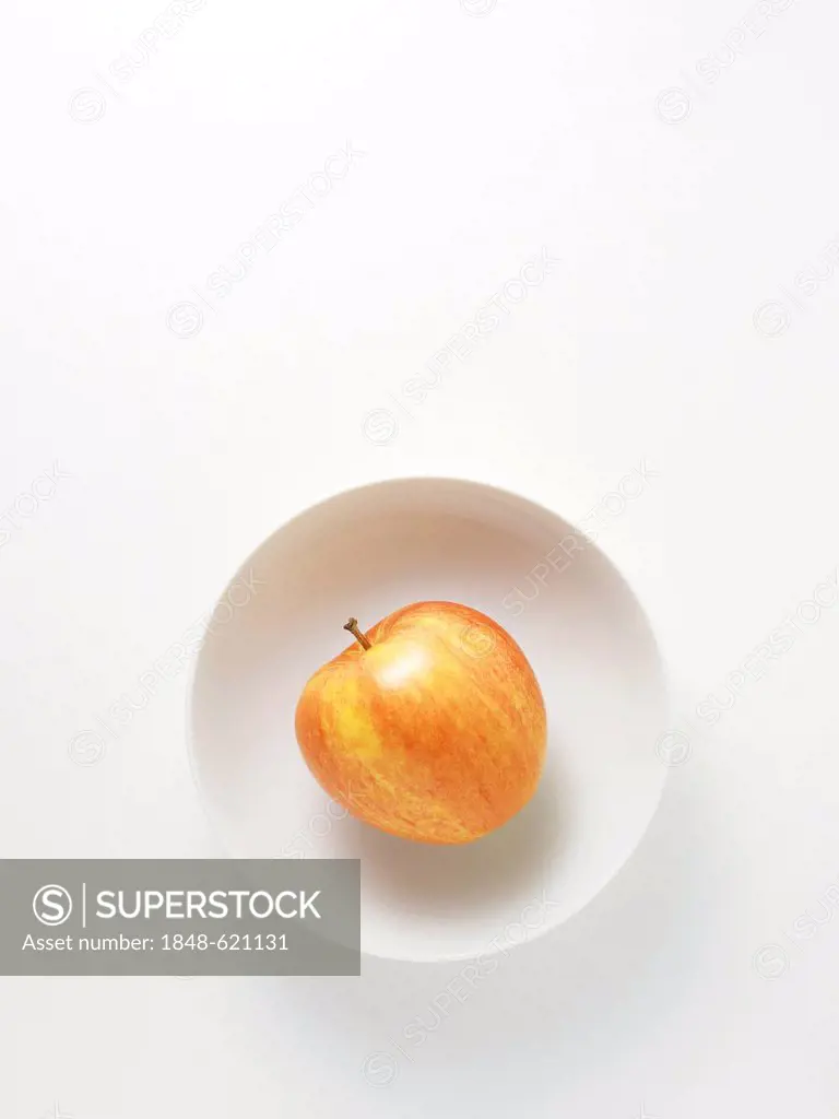Yellow apple in a white bowl, Jona Gold