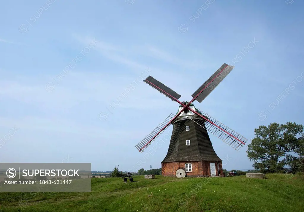Windmill in the town of Stove, Mecklenburg-Western Pomerania, Germany, Europe