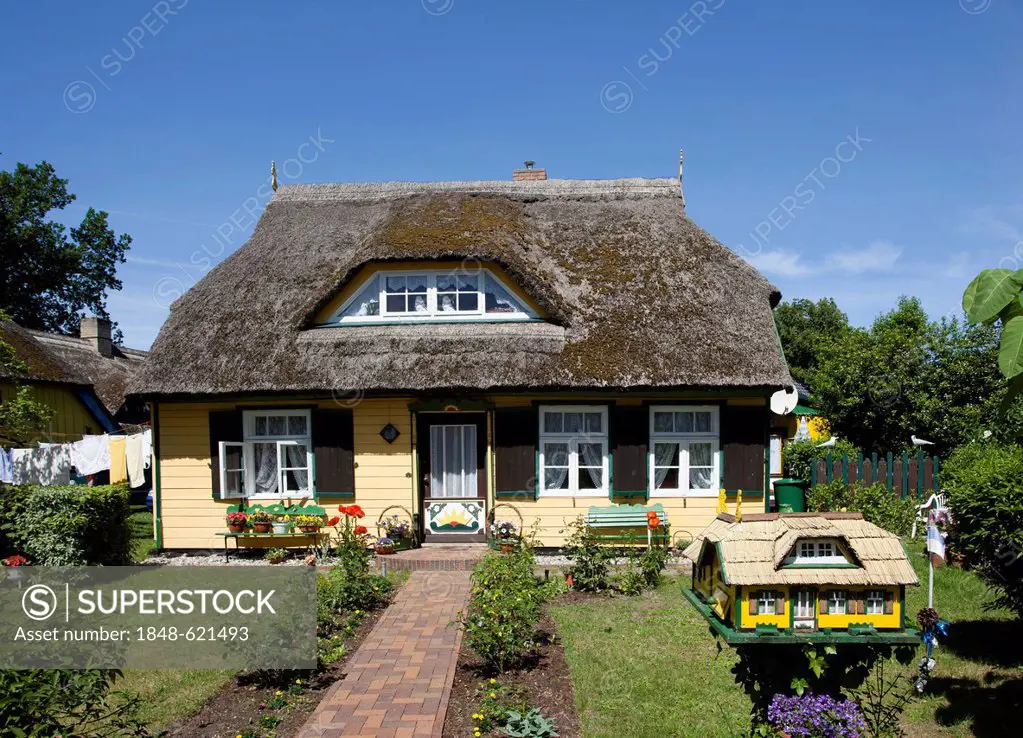 Typical, thatched house in Wustrow, Fischland, Mecklenburg-Western Pomerania, Germany, Europe