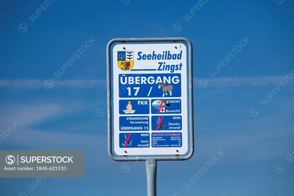 Sign on the beach of Zingst, Mecklenburg-Western Pomerania, Germany, Europe