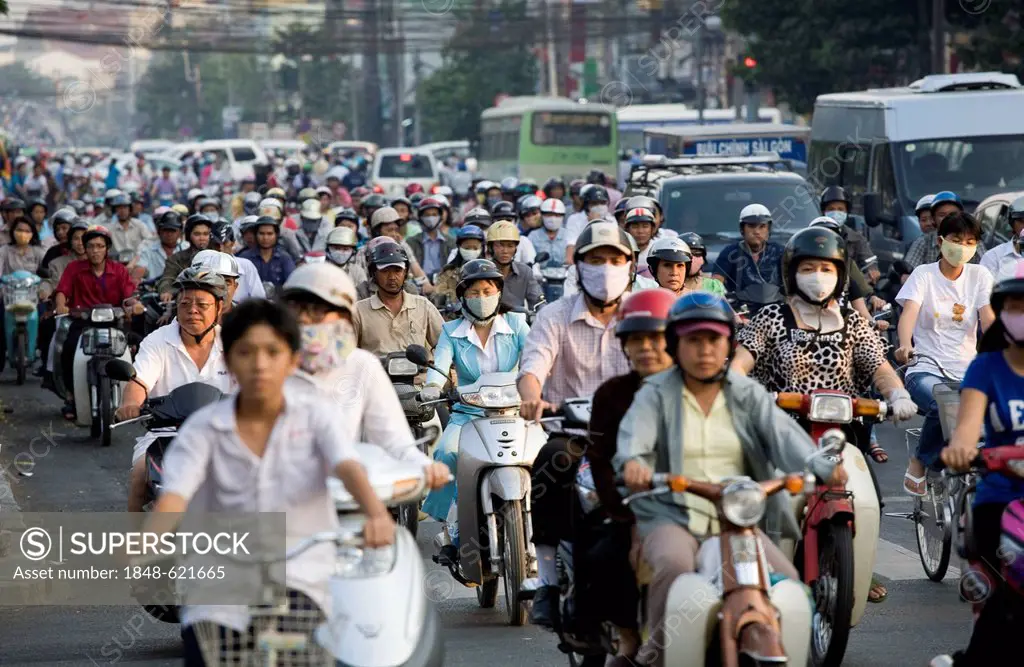 Moped riders, road traffic in Saigon, Ho Chi Minh City, Vietnam, Southeast Asia