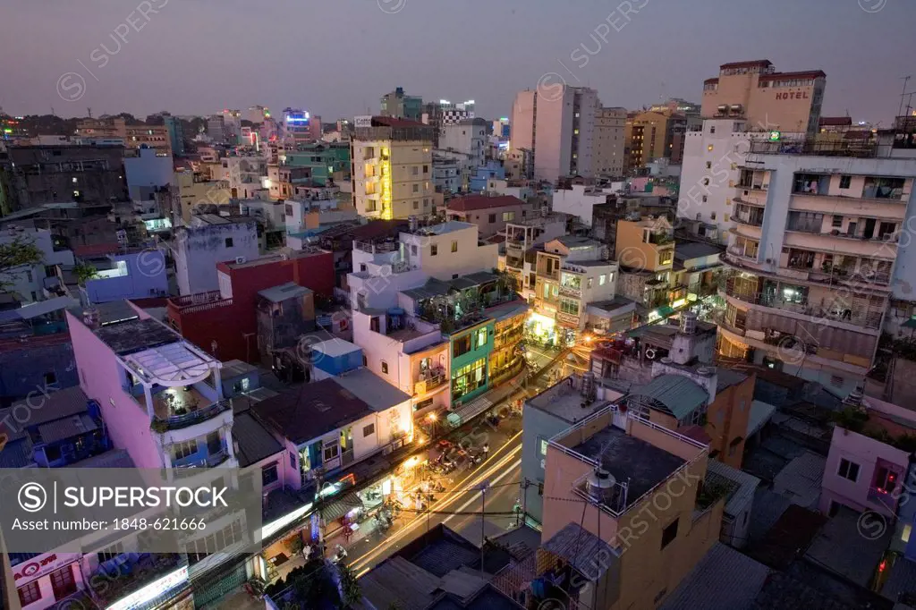 View across Saigon, Ho Chi Minh City, at dusk, Vietnam, Southeast Asia
