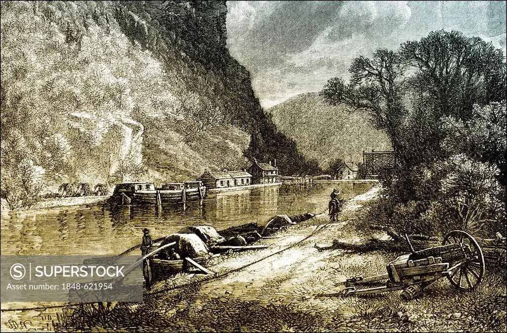 Historical scene, US-American history, 19th century, view of the town of Harpers Ferry, Jefferson County, West Virginia, USA, about 1861
