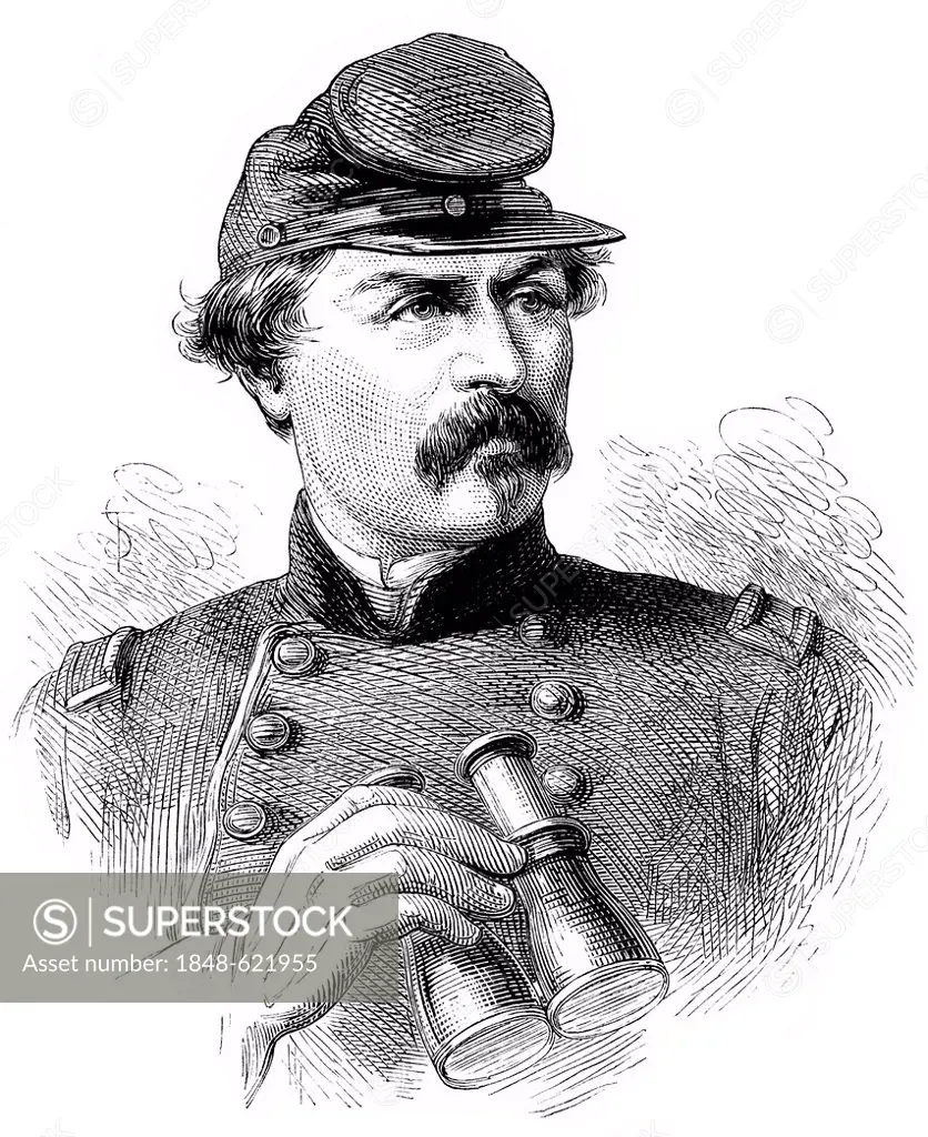 Historical drawing, US-American history, 19th century, portrait of George Brinton McClellan, 1826 - 1885, commander of the United States Army, the arm...