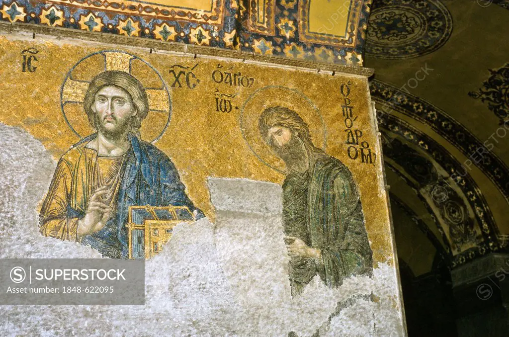 Old paintings inside the Hagia Sophia, Istanbul, Turkey, Europe
