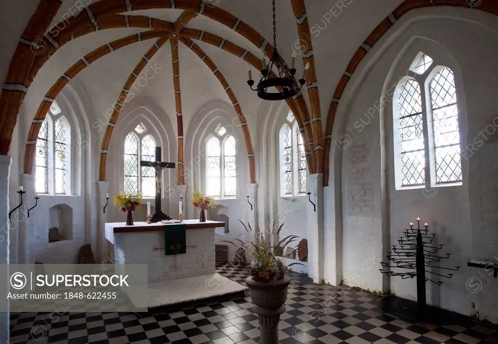 Redbrick church in Gross Zicker, Moenchgut peninsula, Ruegen Island, or Rugia Island, Mecklenburg-Western Pomerania, Germany, Europe