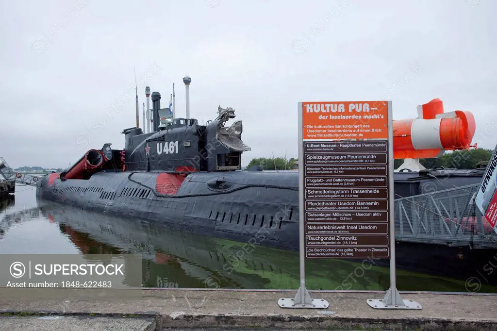 461 submarine, port of Peenemuende, Usedom Island, Mecklenburg-Western Pomerania, Germany, Europe