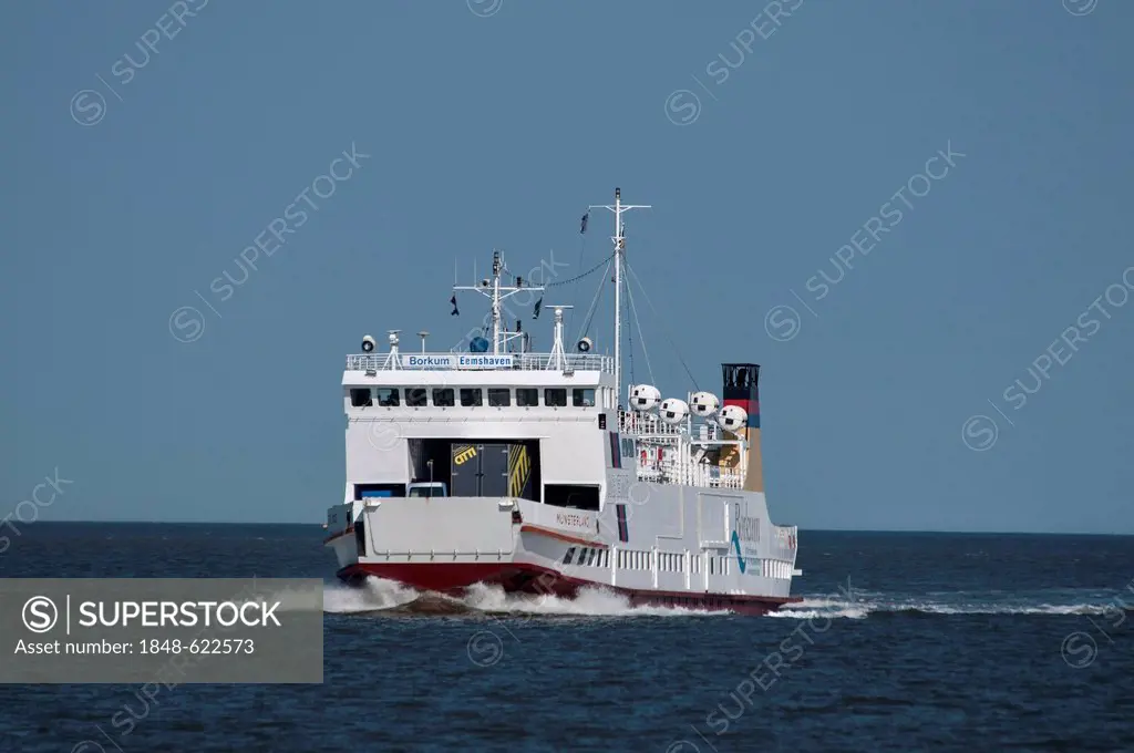 Muensterland ferry to the island of Borkum, of Ems AG, route Borkum-Emden, Germany, Europe