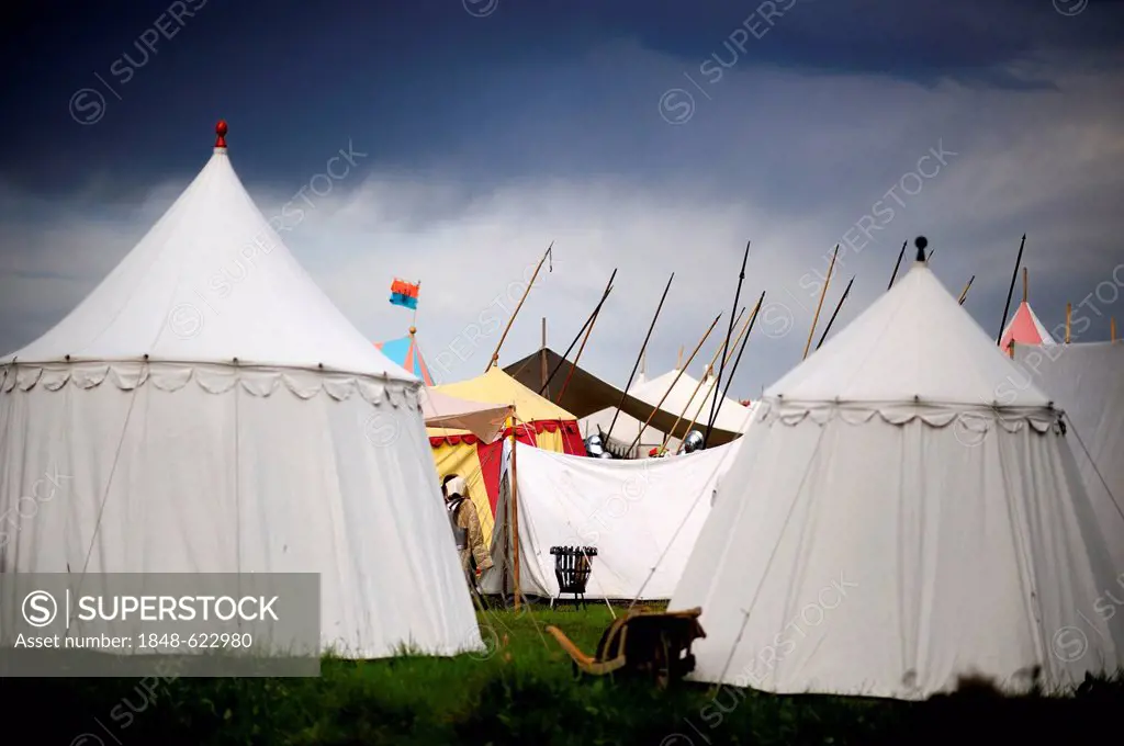 Camp, historical re-enactment, Landsknecht Hurra 2012, Mittelberg, Upper Allgaeu, Swabia, Bavaria, Germany, Europe