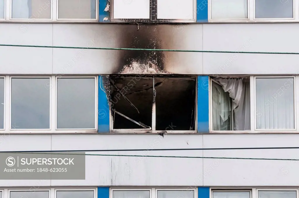 Damage after a fire in a skyscraper in Frankfurt am Main, Hesse, Germany, Europe