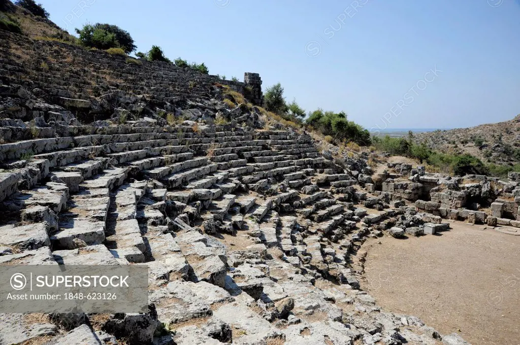 Theatre, ruins of antiquity, Caunos, Dalyan, Mugla province, Mediterranean, Turkey, Asia Minor