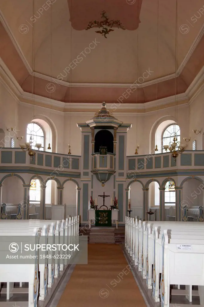 Interior view with the sanctuary, Protestant Church, Bad Arolsen, Waldecker Land region, Hesse, Germany, Europe