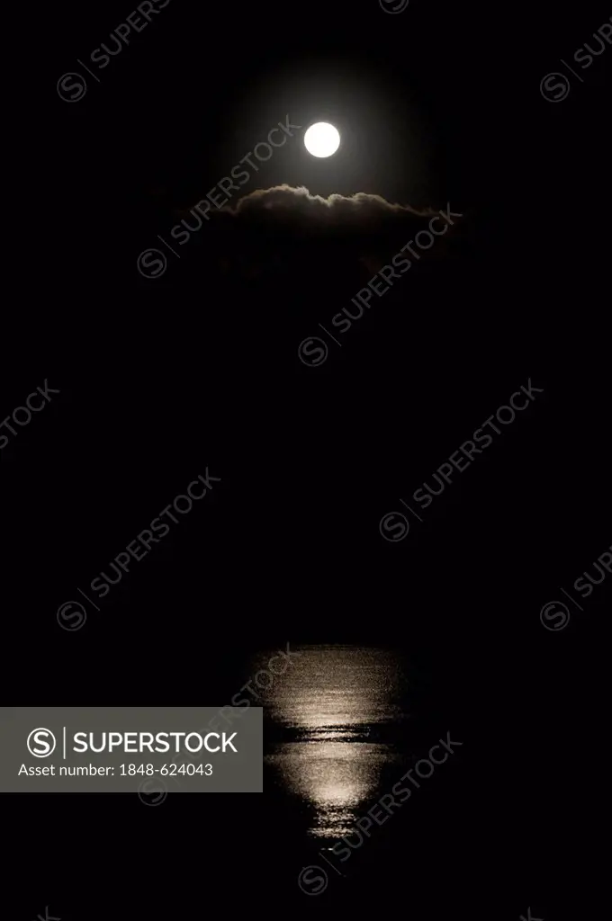 Full moon and relections, lagoon in Churchhaven, West Coast National Park, Western Cape, South Africa, Africa