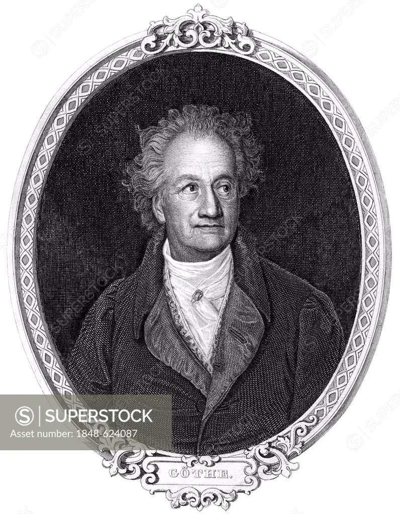 Historic steel engraving from the 19th century, portrait of Johann Wolfgang von Goethe, 1749 - 1832, a German poet