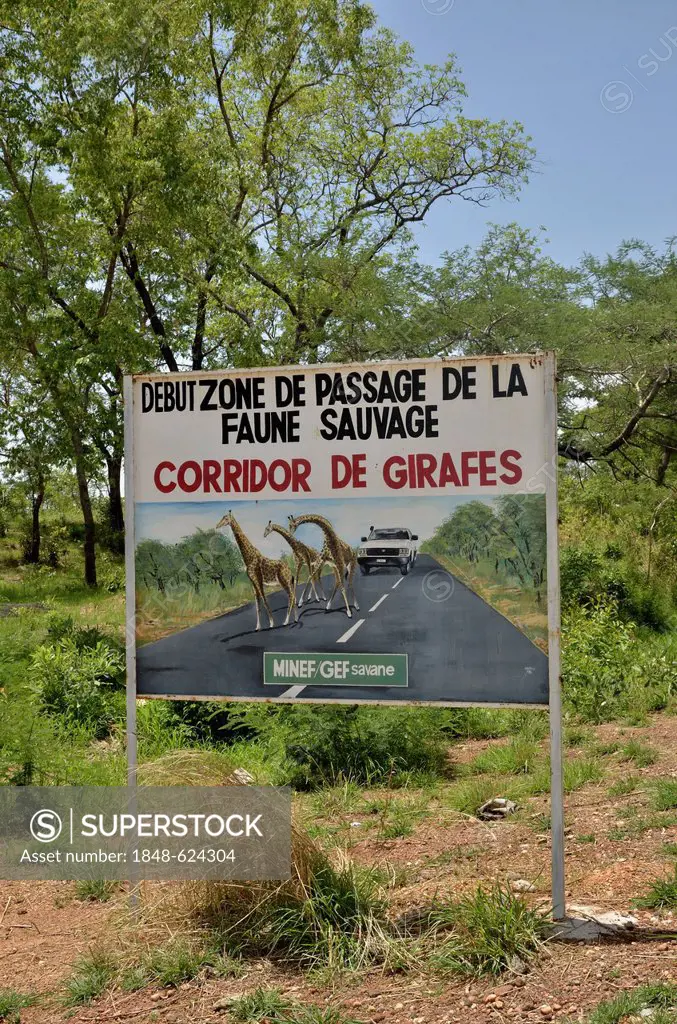 Sign giraffe corridor, near the Benoué National Park, Cameroon, Central Africa, Africa