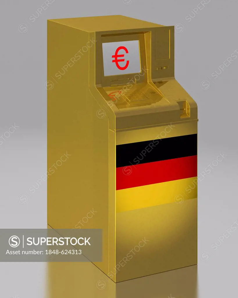 ATM with a German flag, symbolic image for the euro rescue package, illustration
