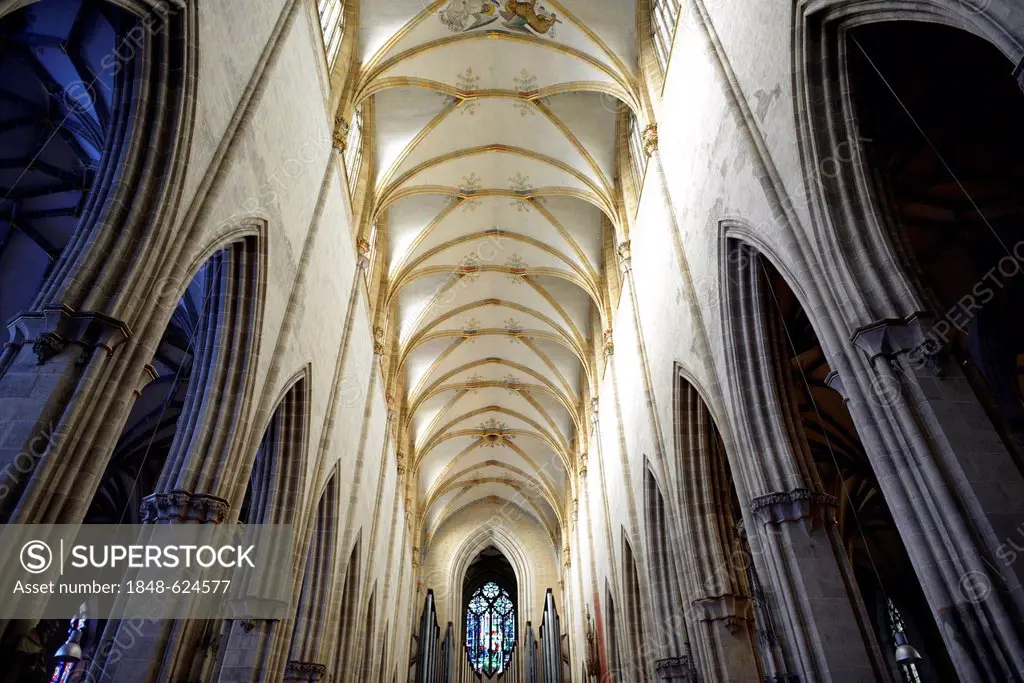 Vaulted ceilings, ceiling view, church, nave, interior view, network of ribs, Ulmer Muenster, Ulm Minster, Ulm, Baden-Wuerttemberg, Germany, Europe