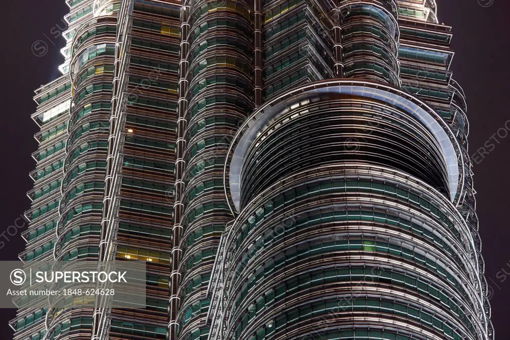 Facade of the Petronas Twin Towers, Petronas Towers, night, Kuala Lumpur, Malaysia, Southeast Asia, Asia