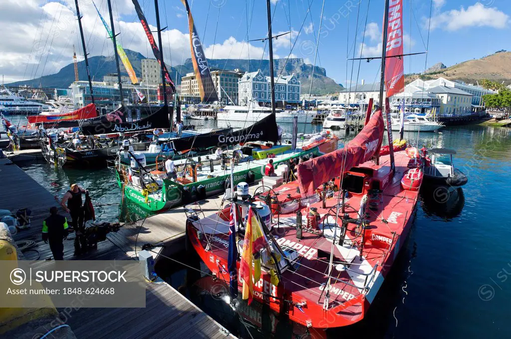 Volvo Ocean Race crews at the V&A Waterfront marina preparing for the 2nd leg of the regatta from Cape Town, South Africa, to Abu Dhabi, Cape Town, So...