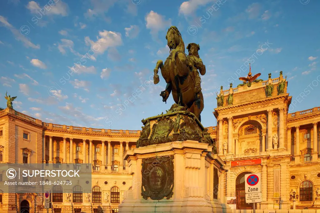 Equestrian statue of Prince Eugene, Heldenplatz square in front of the Hofburg Palace, Vienna, Austria, Europe