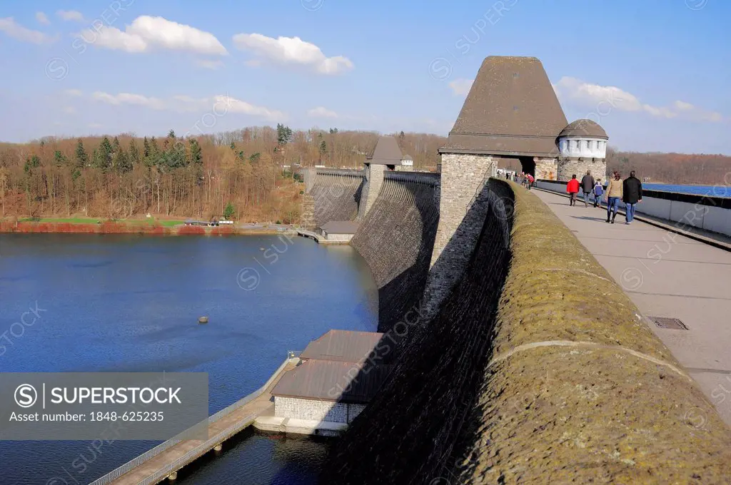 Dam of the Moehne reservoir, North Rhine-Westphalia, Germany, Europe, PublicGround