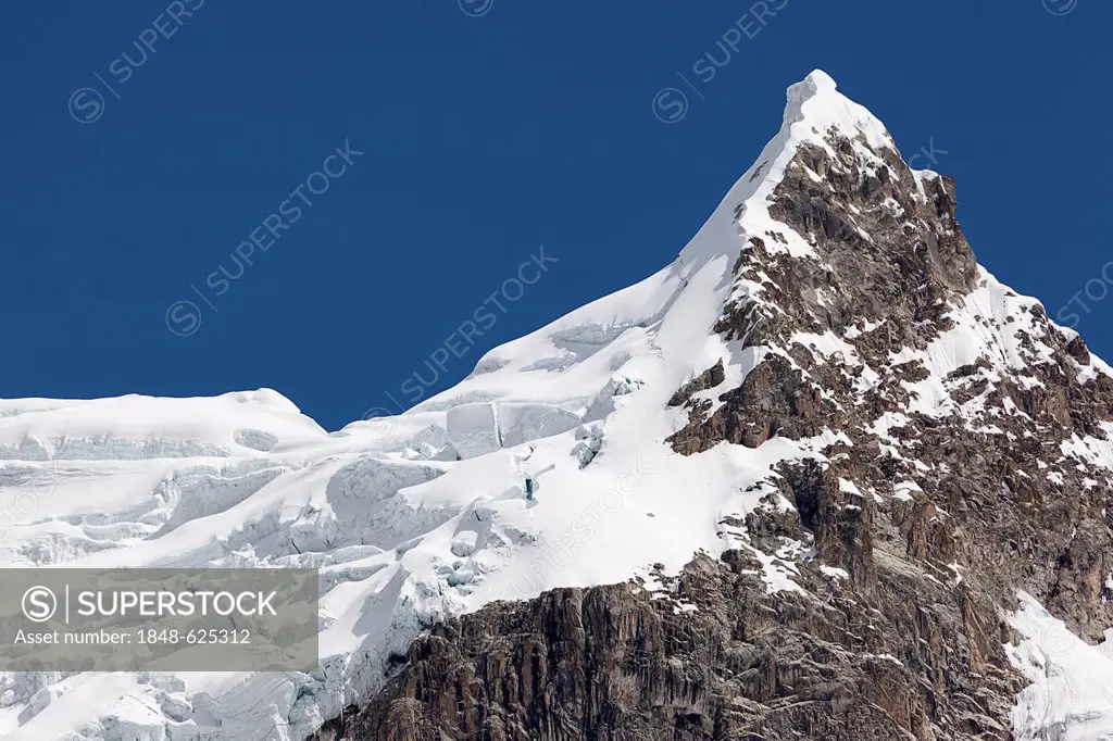 Glaciated peak, Cordillera Huayhuash, mountain range, Andes, Peru, South America