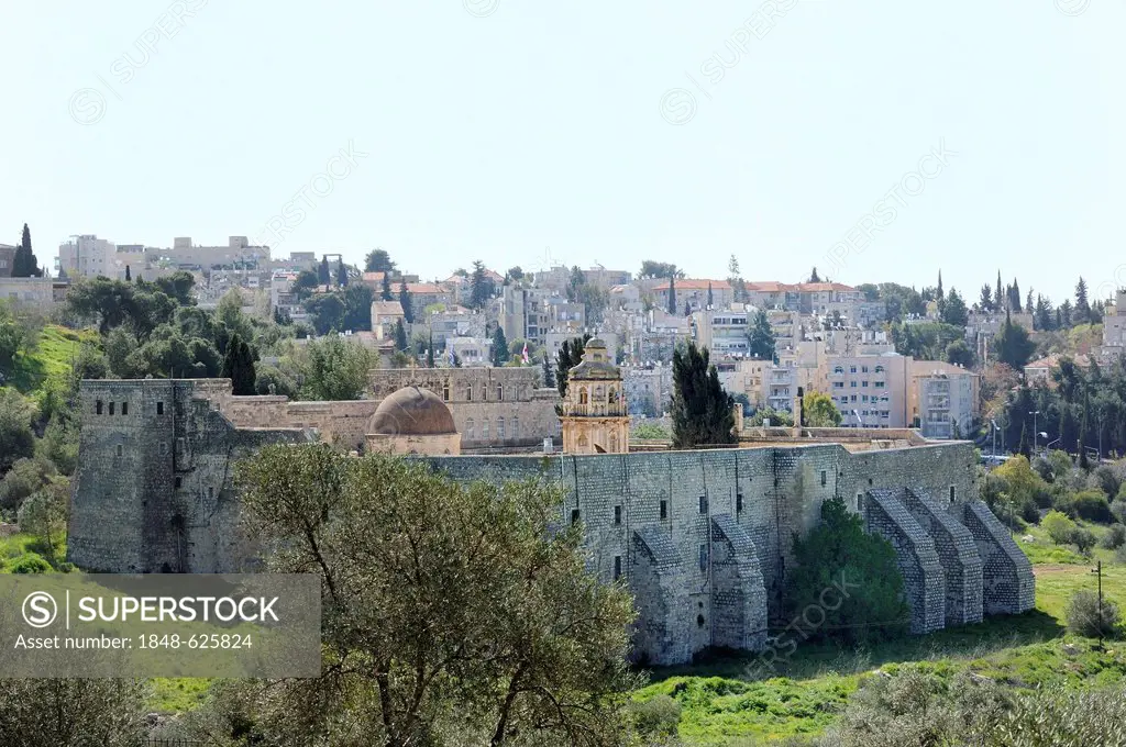 Fortress-style monastery of the Greek-Orthodox Patriarchate, the tree for the cross of Christ was supposedly grown here, West Jerusalem, Jerusalem, Is...