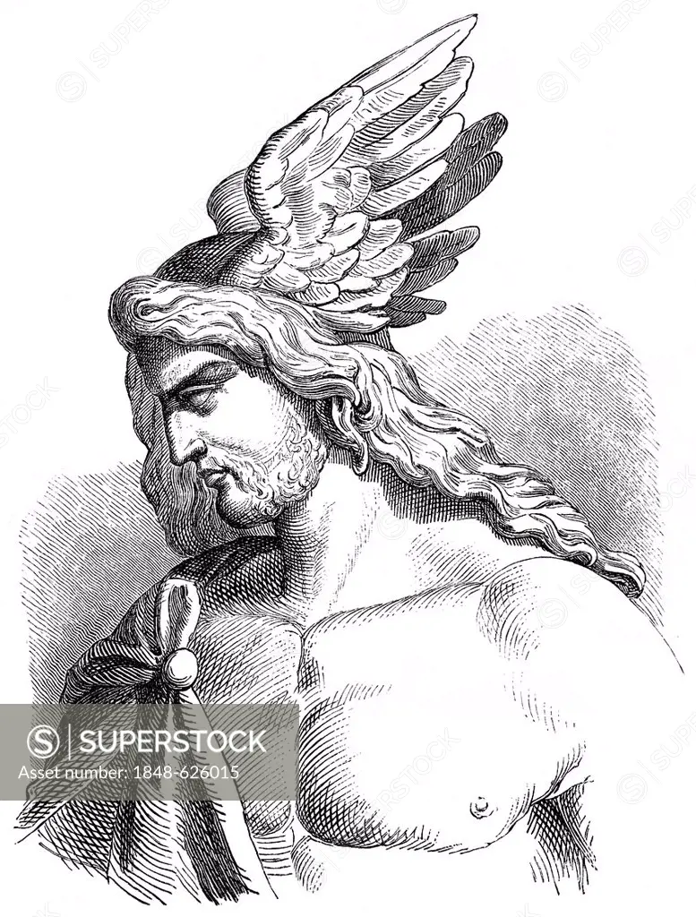 Historical drawing from the 19th Century, portrait of Arminius or Armenius, 17 BC - 21 AD, chieftain of the Germanic Cherusci, victorious general of t...