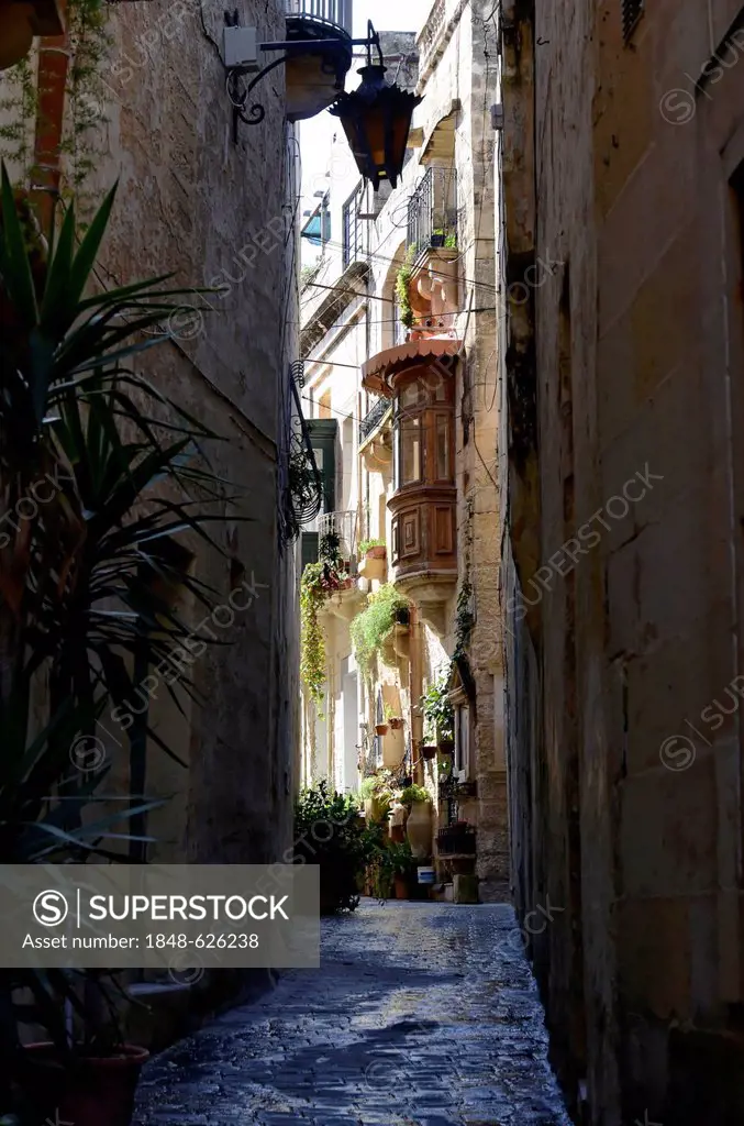 Narrow side street, Mdina, Città Vecchia, or Città Notabile, Malta, Europe
