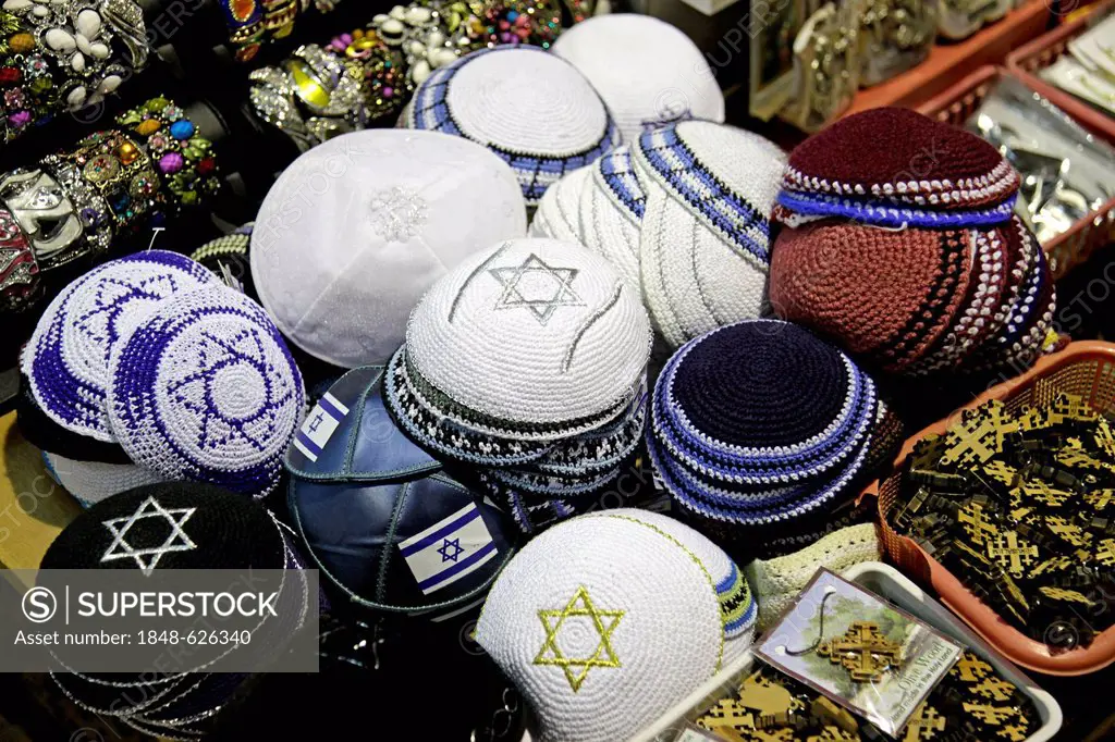 Kippas, kipas, kippahs, kippots, Star of David, souvenirs, Jerusalem, Yerushalayim, Israel, Middle East