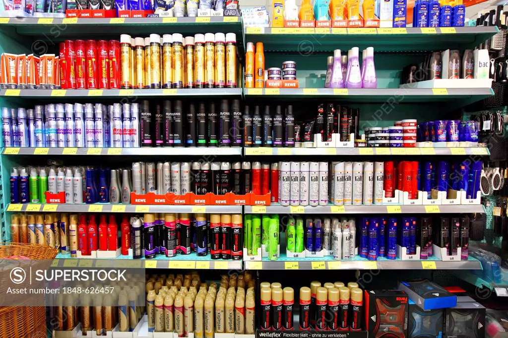 Hair care products, shelves, self-service, Germany, Europe