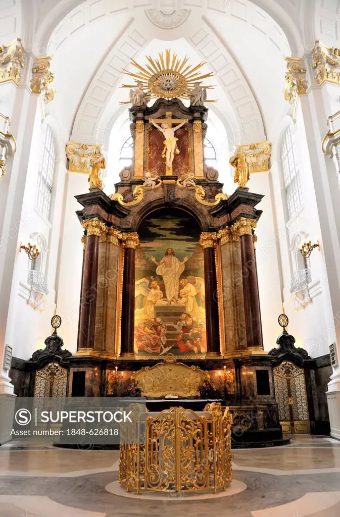 Altar area, interior view with altar, St. Michaelis Church, St Michael, Michel, Baroque church, first start of construction 1647-1750, Hanseatic City ...
