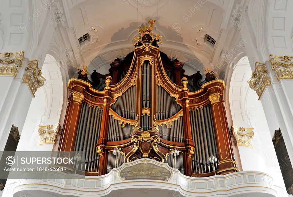 Main organ, Baroque church of St Michaelis, St Michael, Michel, first start of construction 1647-1750, Hanseatic City of Hamburg, Germany, Europe