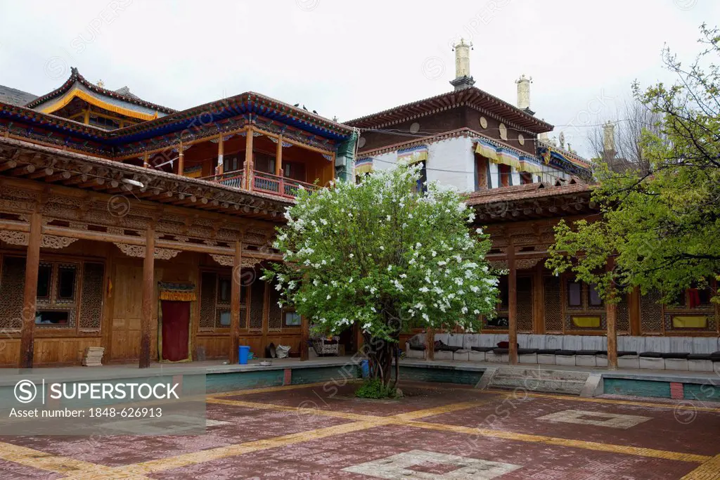 Tibetan Buddhism, monastery building in the traditional style, Tongren Monastery, Repkong, Qinghai, formerly Amdo, Tibet, China, Asia