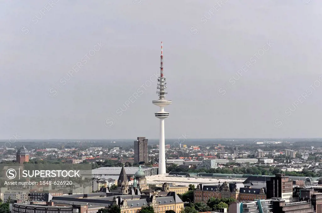 View of the town with the television tower, view vom St. Michaelis Church, or Michel, to the Hanseatic City of Hamburg, Germany, Europe