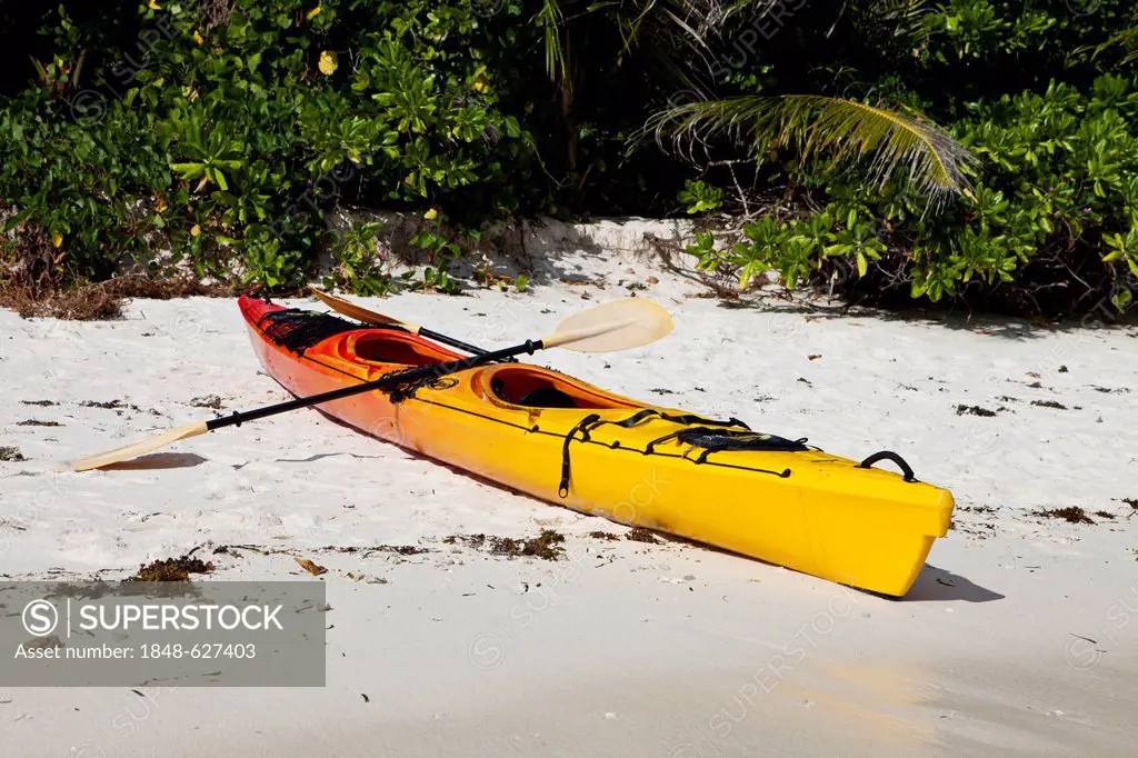 Kayak at the Anse Source d'Argent, La Digue Island, Seychelles, Africa, Indian Ocean