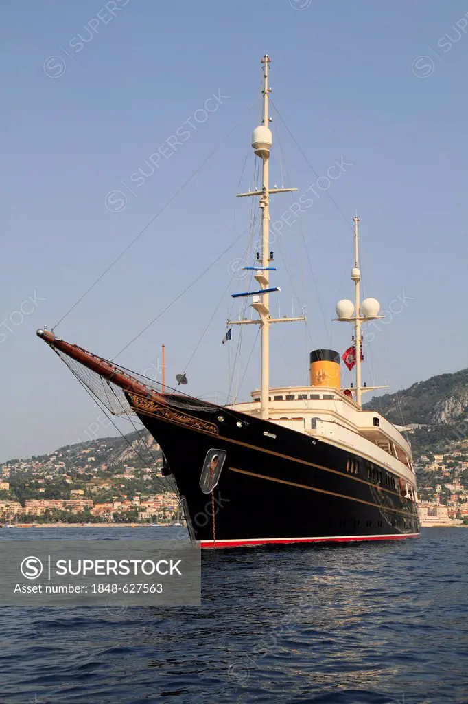 Nero, a cruiser built by Corsair Yachts, length: 90.10 meters, built in 2007, Cap Ferrat, French Riviera, France, Mediterranean Sea, Europe