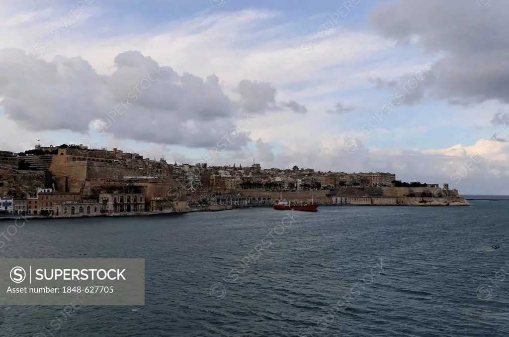 View of Valletta, as seen from the fortified city of Senglea, Malta, Europe