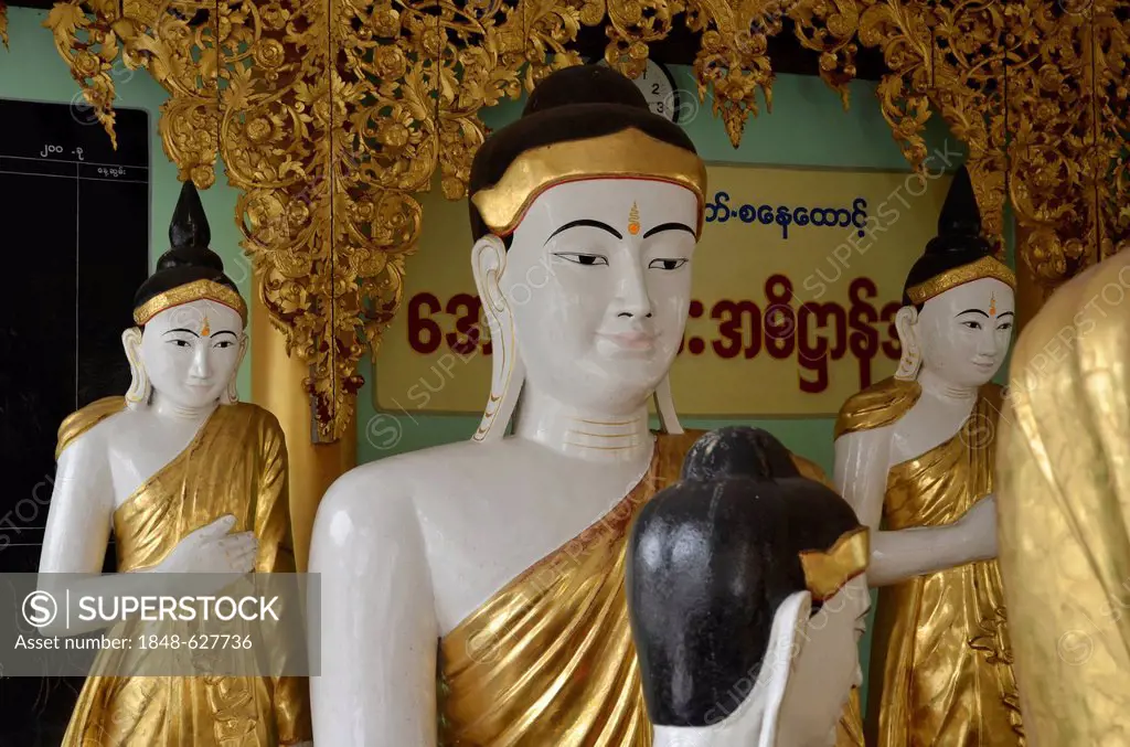 Buddha figures, Shwedagon Pagoda, Yangon, Rangoon, Myanmar, Burma, Southeast Asia, Asia