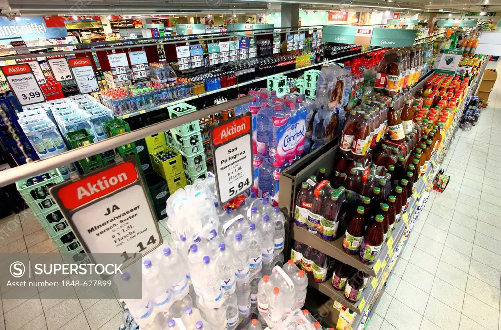 Beverage section, self-service, food department, supermarket, Germany, Europe