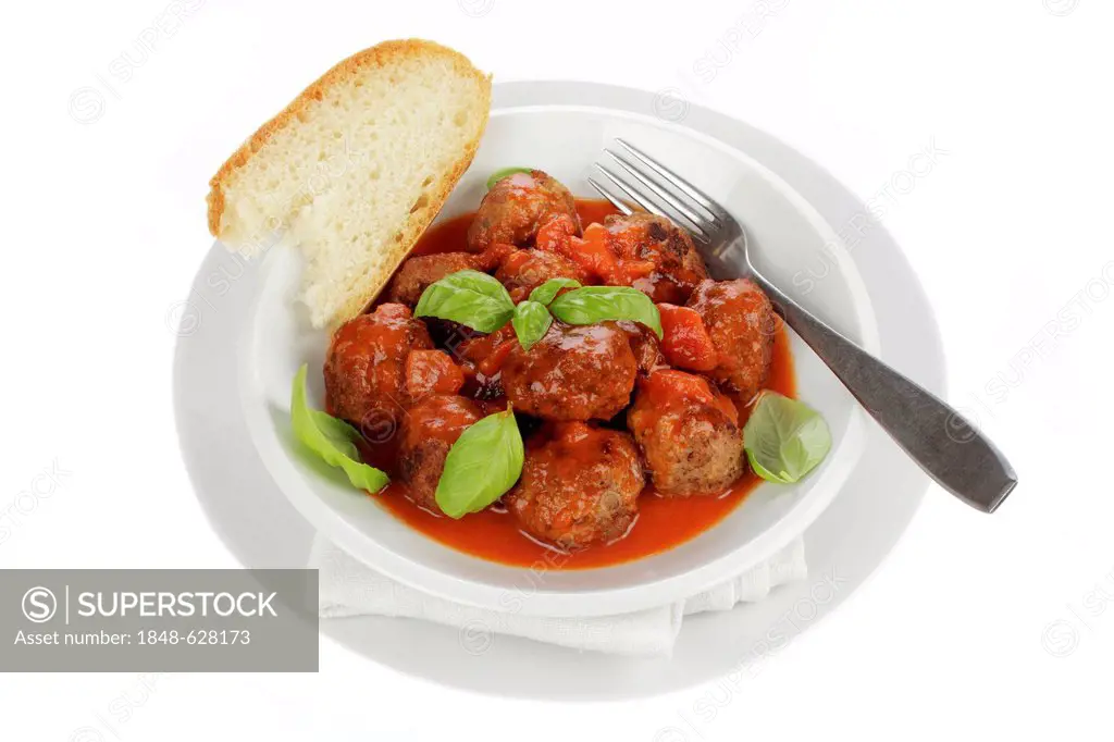 Meatballs in tomato sauce with white bread
