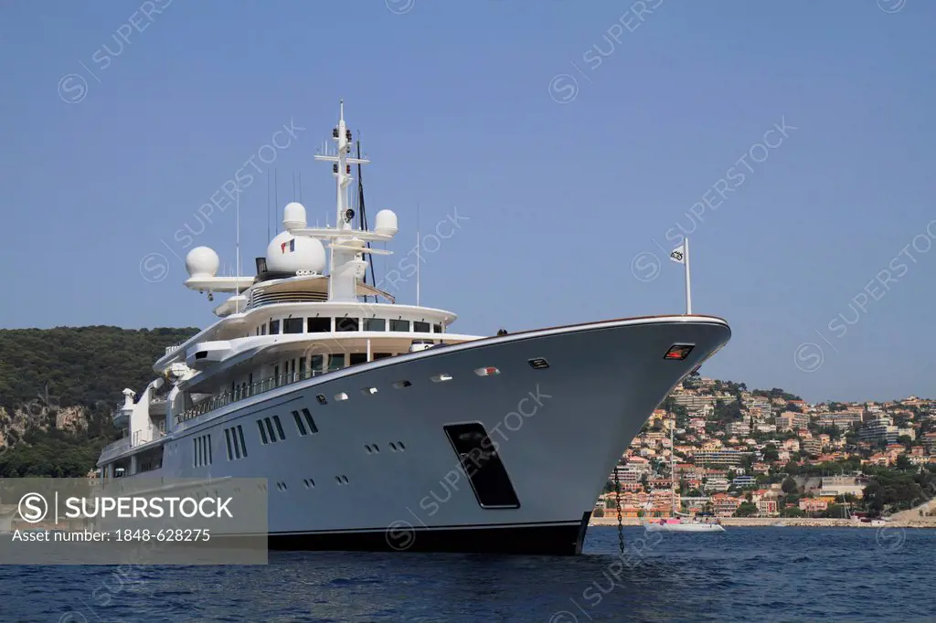 Tatoosh, a cruiser built by Nobiskrug, length: 92.42 meters, built in 2000, Bay of Villefranche, French Riviera, Mediterranean Sea, Europe