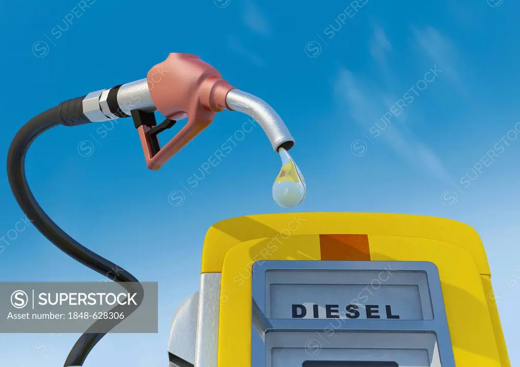 Petrol pump nozzle and pump with drop, diesel